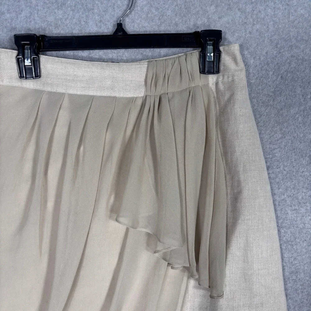Anthropologie Yoana Baraschi Asymmetric Skirt 6 Tan Linen Wrap Drape Shimmer